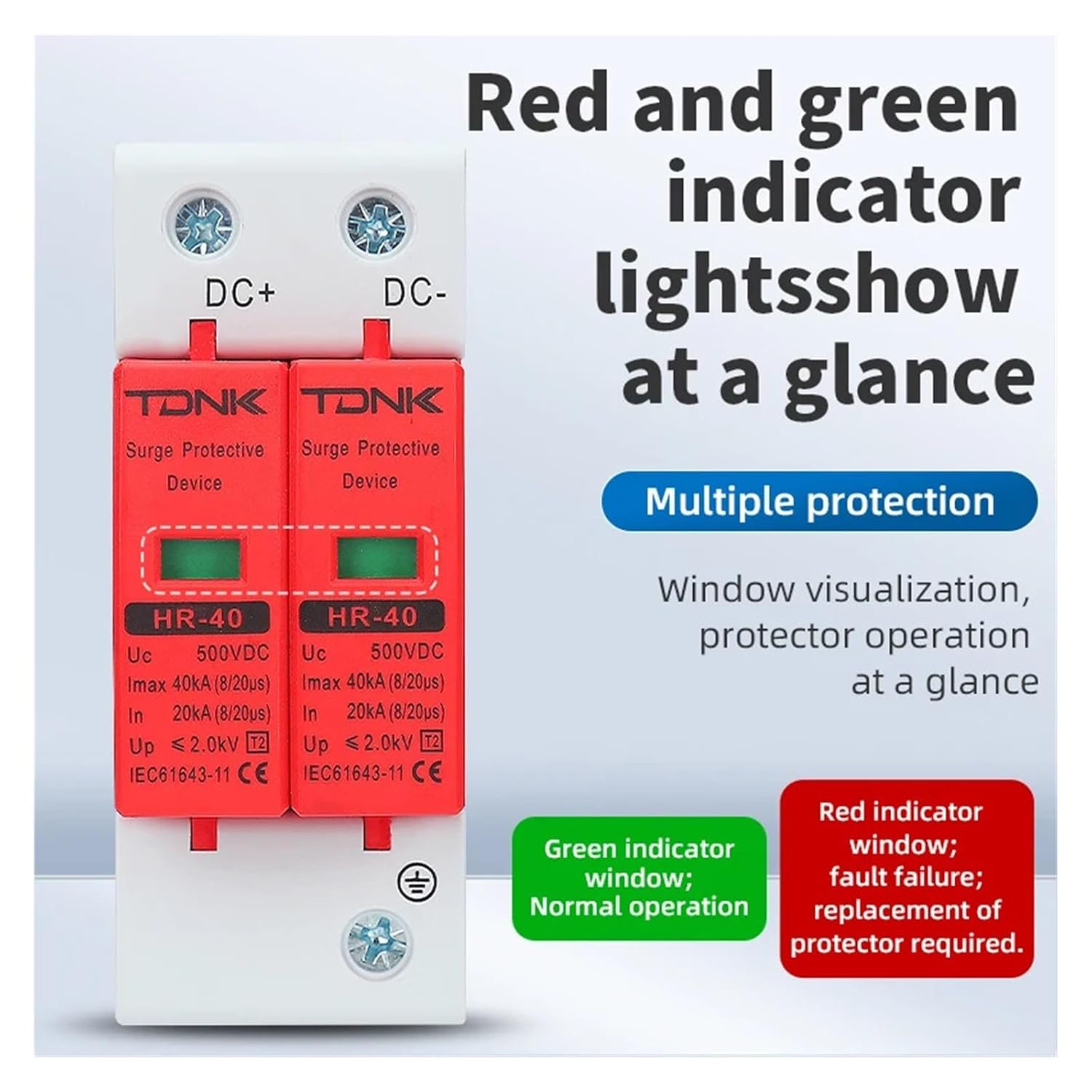 DC2P Series Surge Protection Device 500V 600V 800V 1000V for Photovoltaic Solar System(500V)