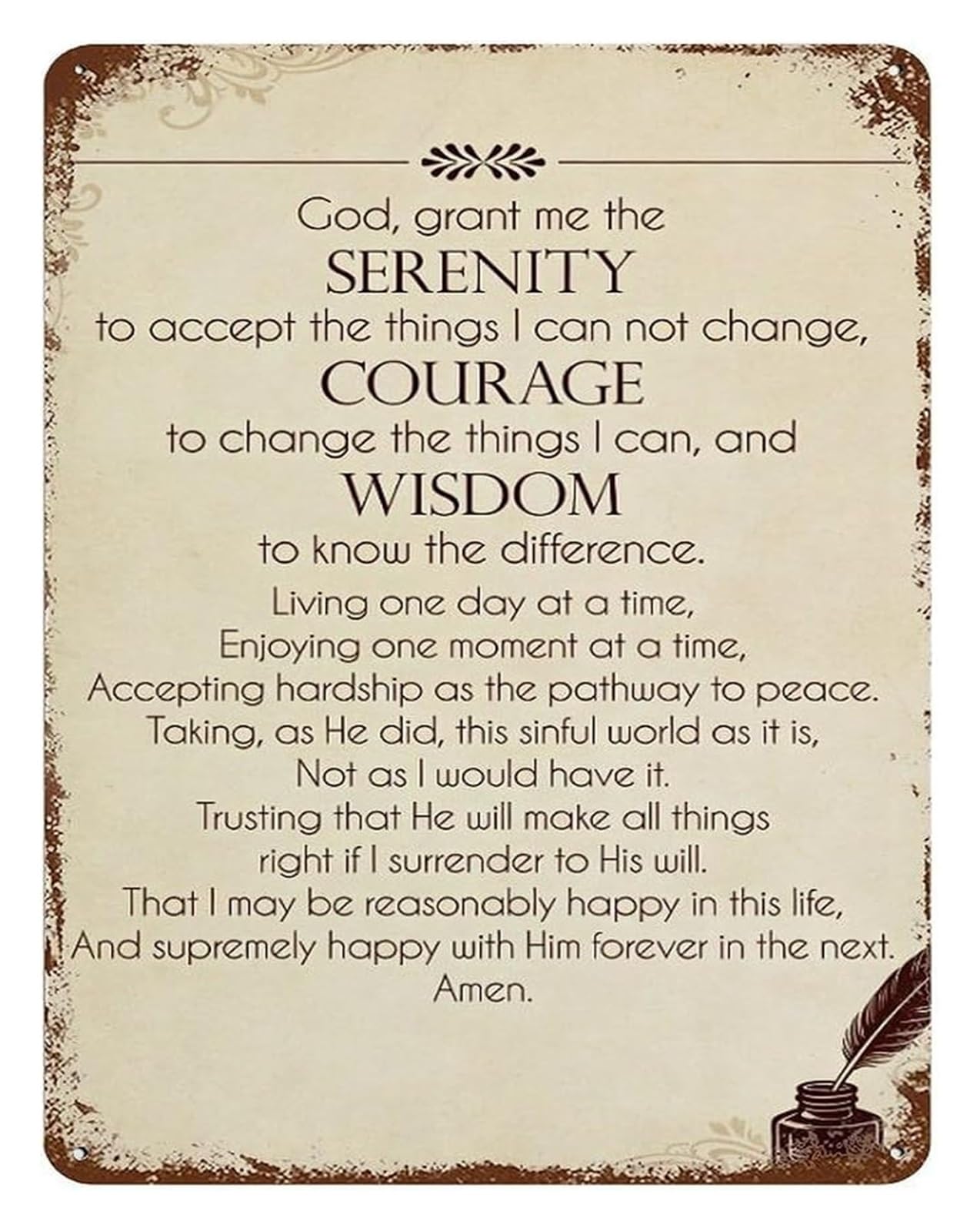 EKFBQBGW Serenity Prayer Vintage Scripture Metal Tin Sign 8 X 12 in Religious Art for Church Nursery