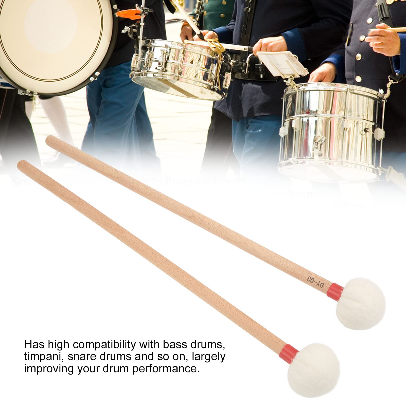 2 Stück Trommelschlägel Filzschlägel Sticks Ahorngriff Holzschlägel Percussion Sticks für Bassdrums Pauken Snaredrums(rot)
