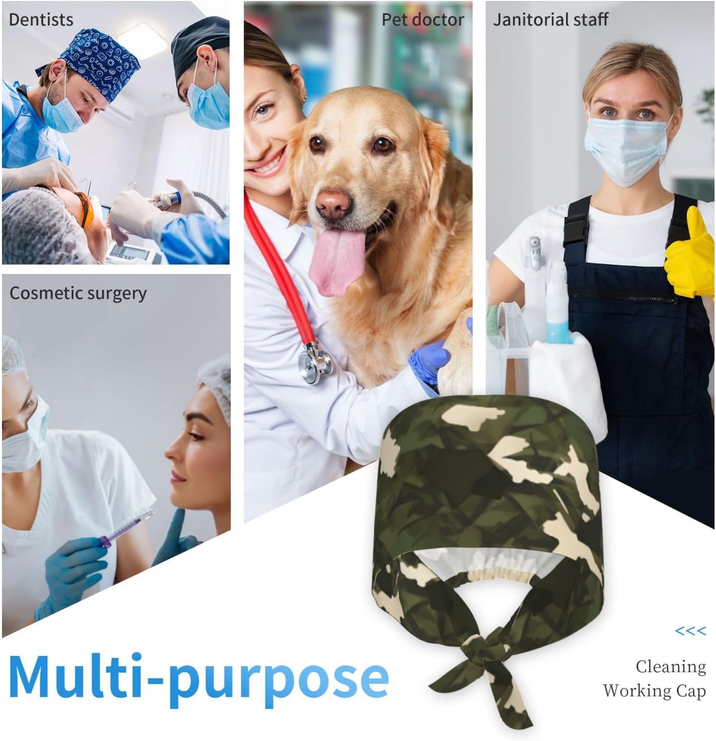 Cleaning Working Cap Army Camouflage Picture - Chef Hat for Women & Men, Adjustable, Breathable