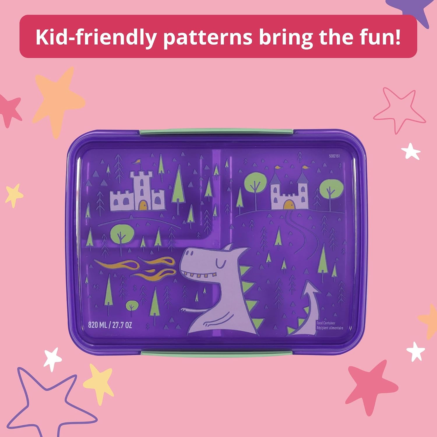 Rubbermaid Pack & Go Dragon Fairy Dust Purple Lunch Set 3-Pack, Bento Cube, Snack Container, Sandwich Box, Food Storage Containers, Plastic Containers for Food