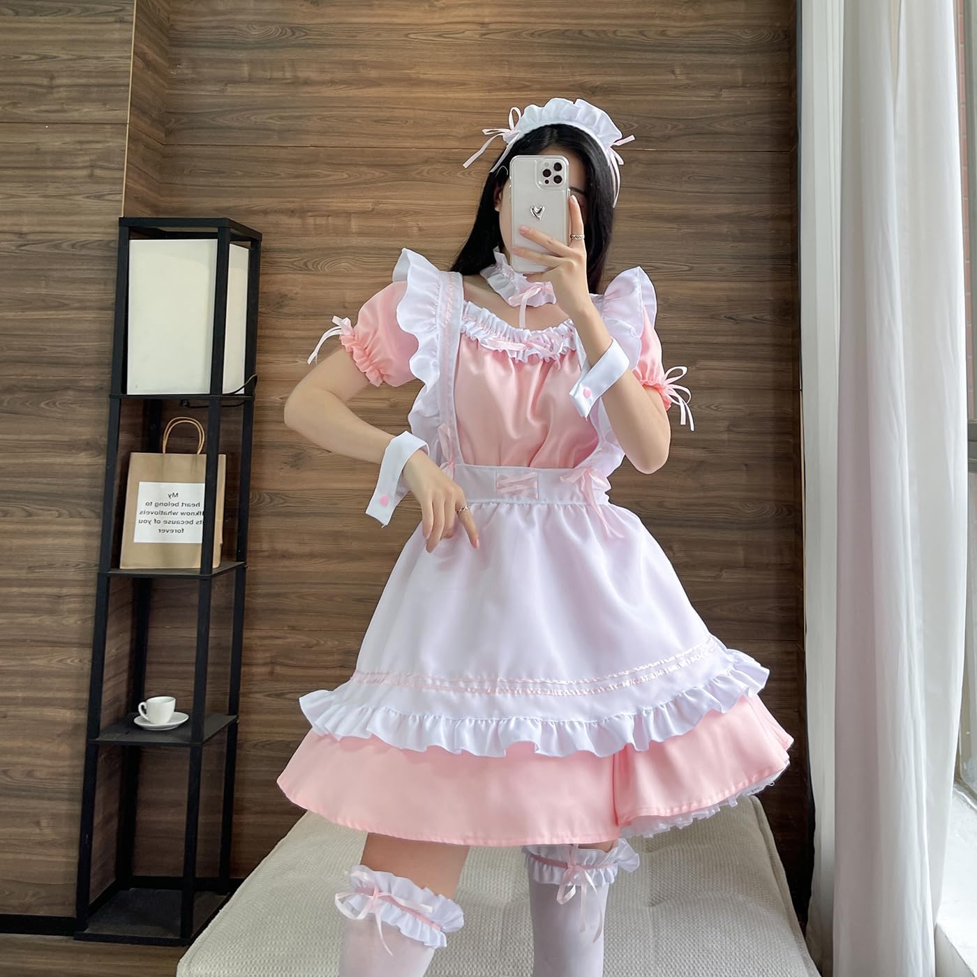 Maid Outfit Anime Cosplay Lolita Maid Dress French Maid Costume Plush cat ear Socks set - Image 4