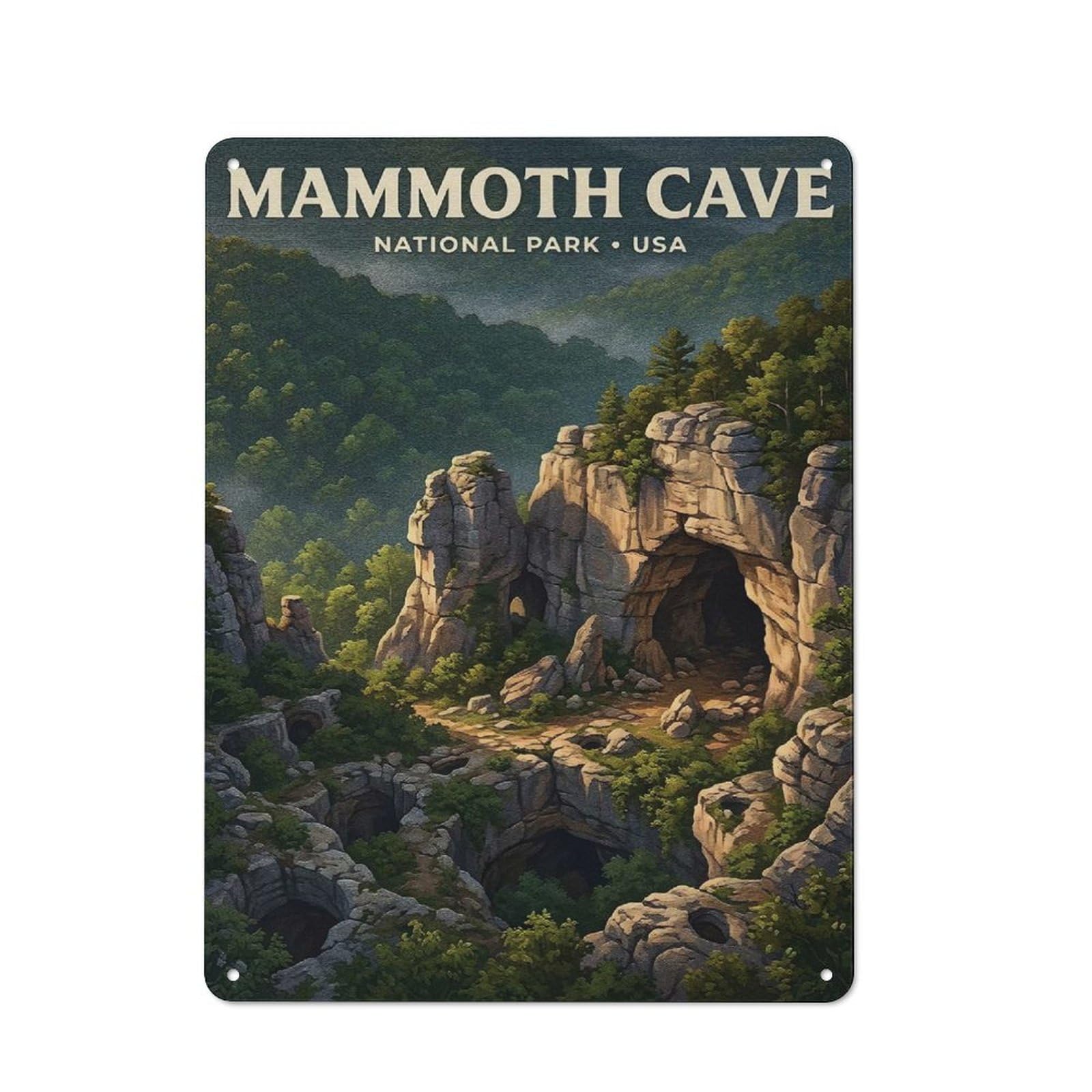 Junmoney Style-13 Metal Wall Plaque With Mammoth Cave National Park Design 40X30cm, Simple Retro Studio Wall Plaque For Hobby Room, Office, Lounge Or Living Room