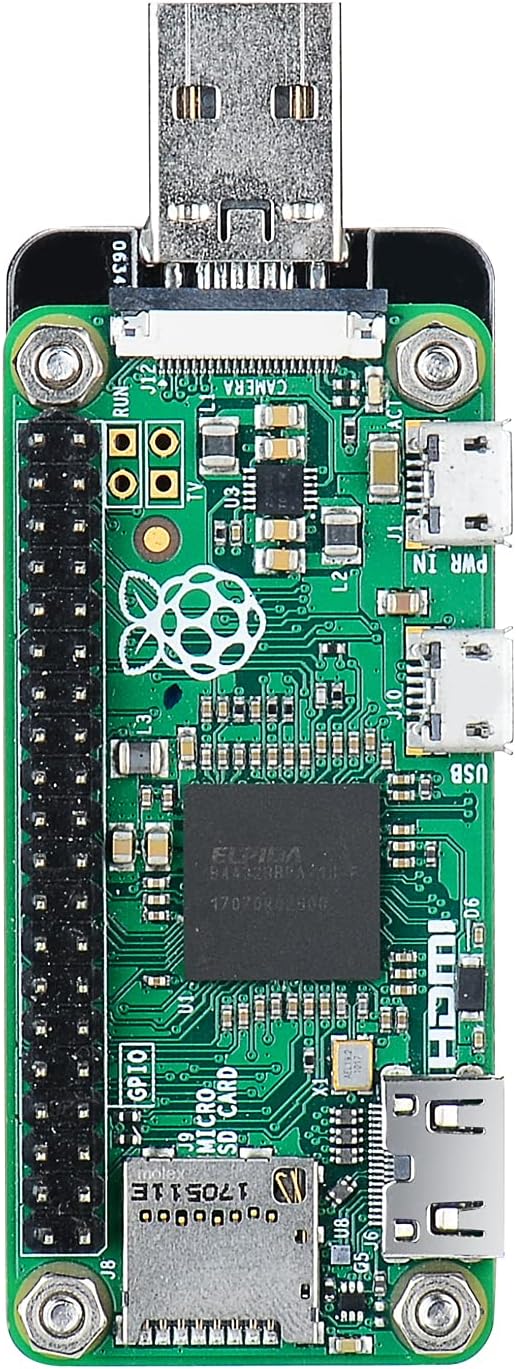 Assembled GeeekPi USB Dongle Expansion Board with Raspberry Pi Zero, showing the connection via pogo pins.