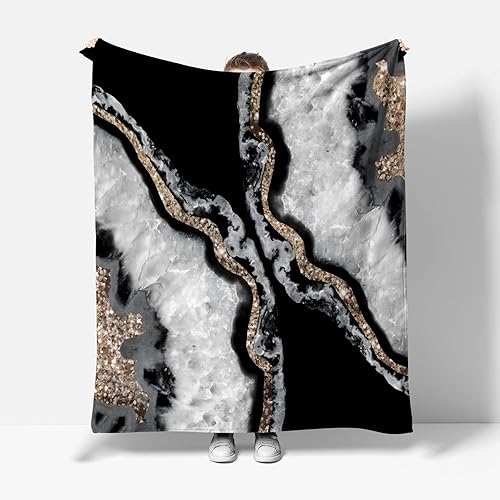 Miniatura 4 de Soft Warm Flannel Blankets 40" x 50" Gray Black Marble Style Fleece Blanket for Sofa, Bedroom, Couch, Travel, Kids Bedroom Accessories Fluffy