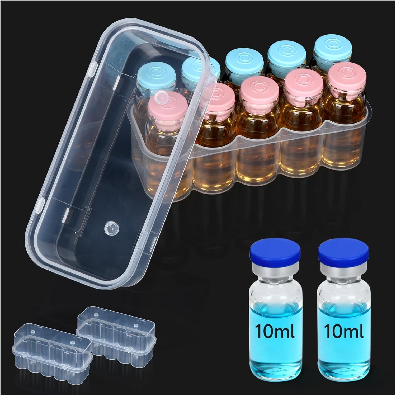 Insulin Vial Holder & Peptide Fridge Organizer 24-Slot Clear Plastic Vial Storage Case for Refrigerator,Protective Box for 3ml Peptide & Insulin Vials (White, 10ml)