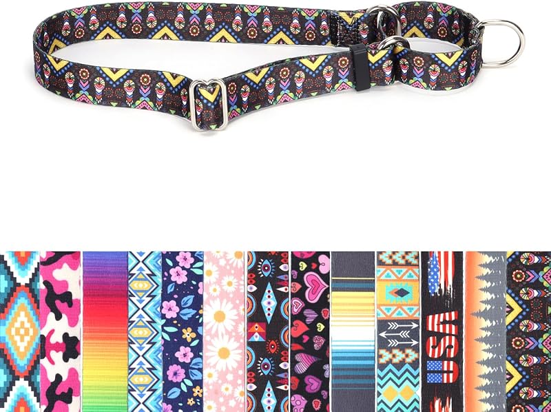 Coleira Martingale Ajustável para Cães em Nylon Macio YOUALSO, Ethnic Black (L)