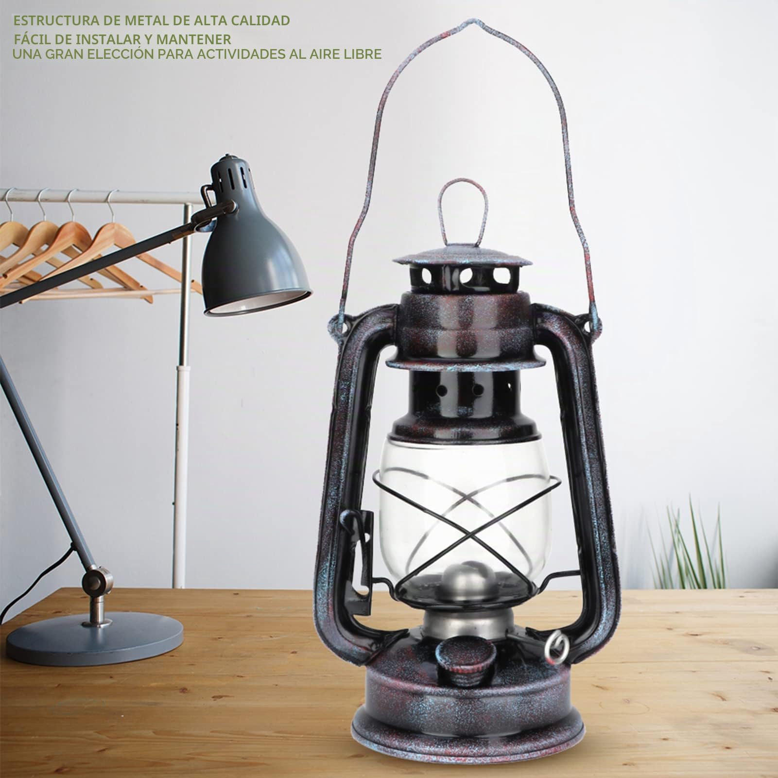 Lámpara de petróleo clásica, 24 cm, portátil, para camping y actividades al aire libre, versátil