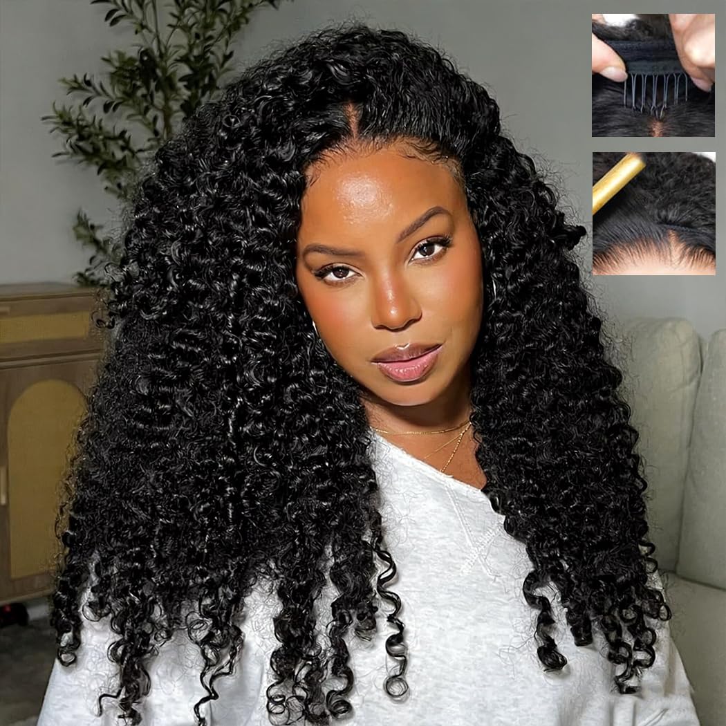 Photo 1 of Fuduete 30 Inch Burmese Curly Half Wig Human Hair for Black Women Spiral Curl Ends Glueless Wear & Go Drawstring Wig 180% Density Flip Over Beginner Friendly No Glue No Sew Natural Black