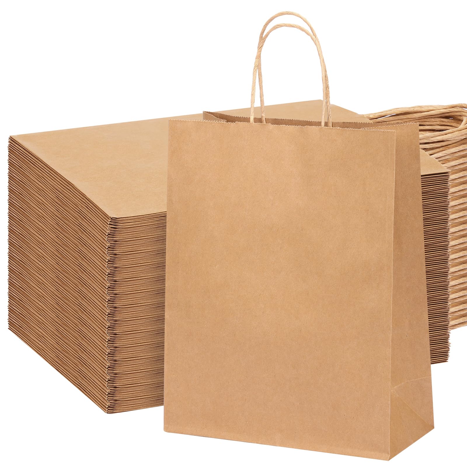 OUTUXED 100pcs 10x5x13 Brown Paper Bags with Handles Large Paper Gift Bags