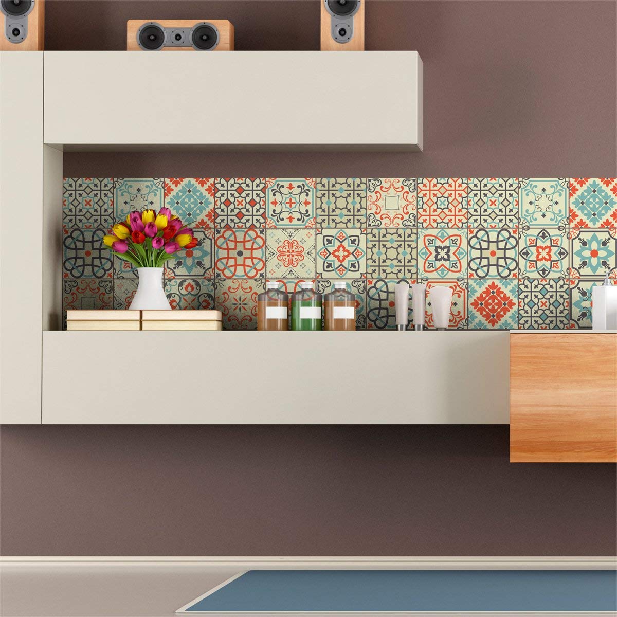 Self-Adhesive Decorative Wall Decal Cement Tile for Bathroom and Kitchen Vérone - Pack of 9 Stickers of 15 x15 cm