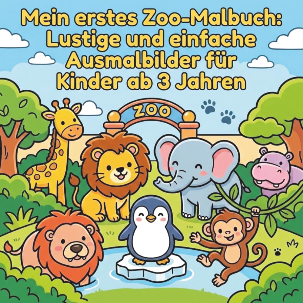 Mein erstes Zoo-Malbuch: Lustige und einfache Ausmalbilder für Kinder ab 3 Jahren: Fördere deine motorischen Fähigkeiten und deine Kreativität mit ... Löwen, Elefanten, Pinguine und mehr