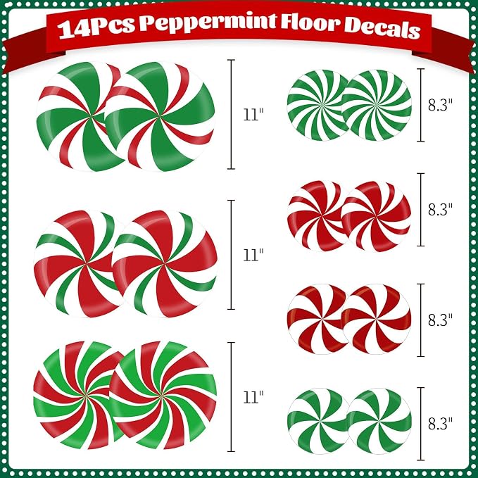 14 PCS Grandes Calcomanías Navideñas de Menta para Piso y Pared miniatura 2