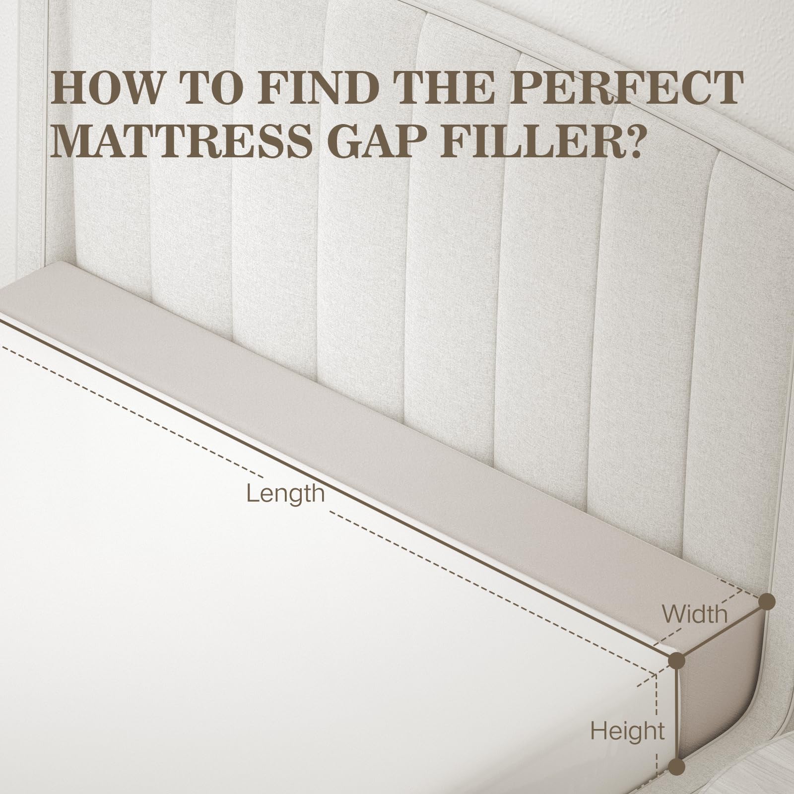 DEEPSHARK Bed Gap Filler Pillow - Headboard & Mattress Spacer For King Beds (Beige)