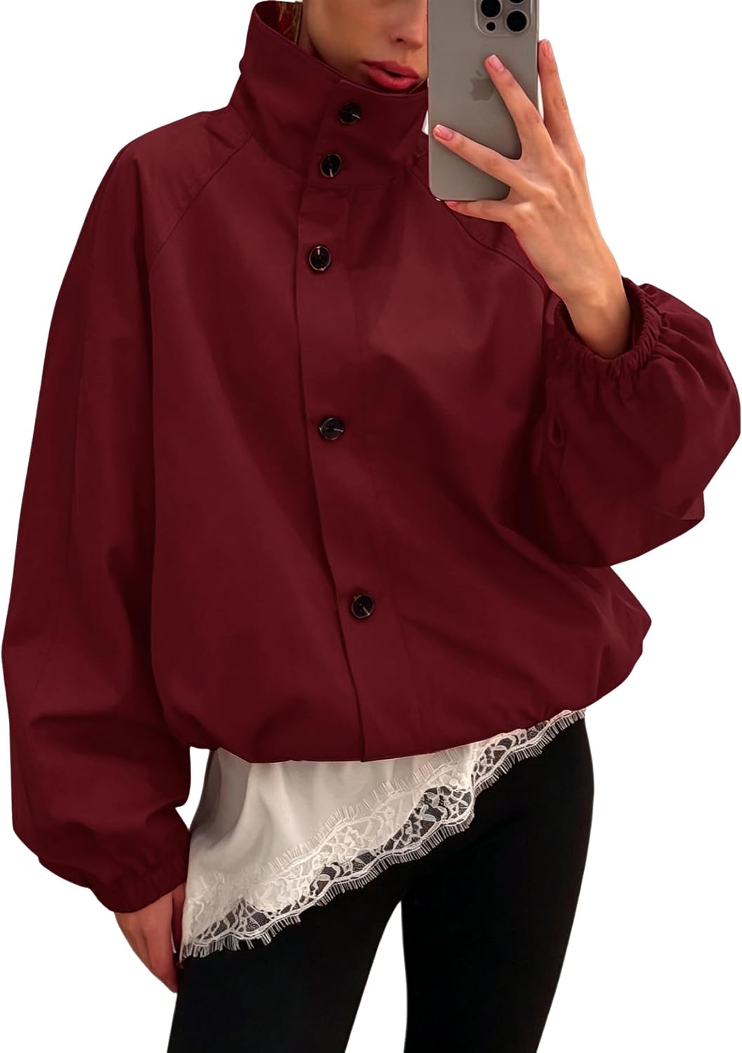 Womens Funnel Neck Jackets Lightweight Windbreaker Outwear Coats | Fall Jacktes, Coats with Pockets, High Neck Wind Resistant, Spring Outfits, Trendy Bomber Jacket, Travel, Button Dwon, Zipper