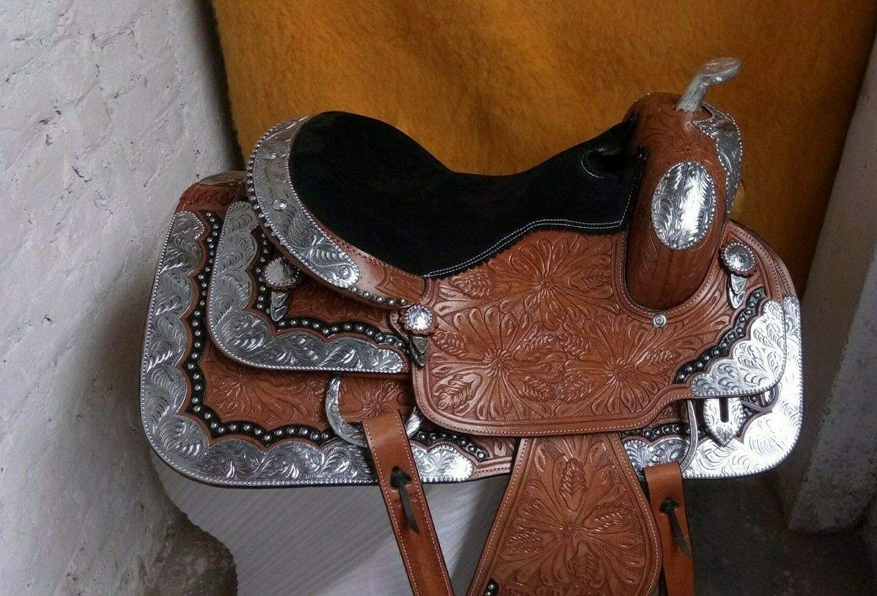 selle western show cuir avec coin argenté de 14 à 18 pouces livraison