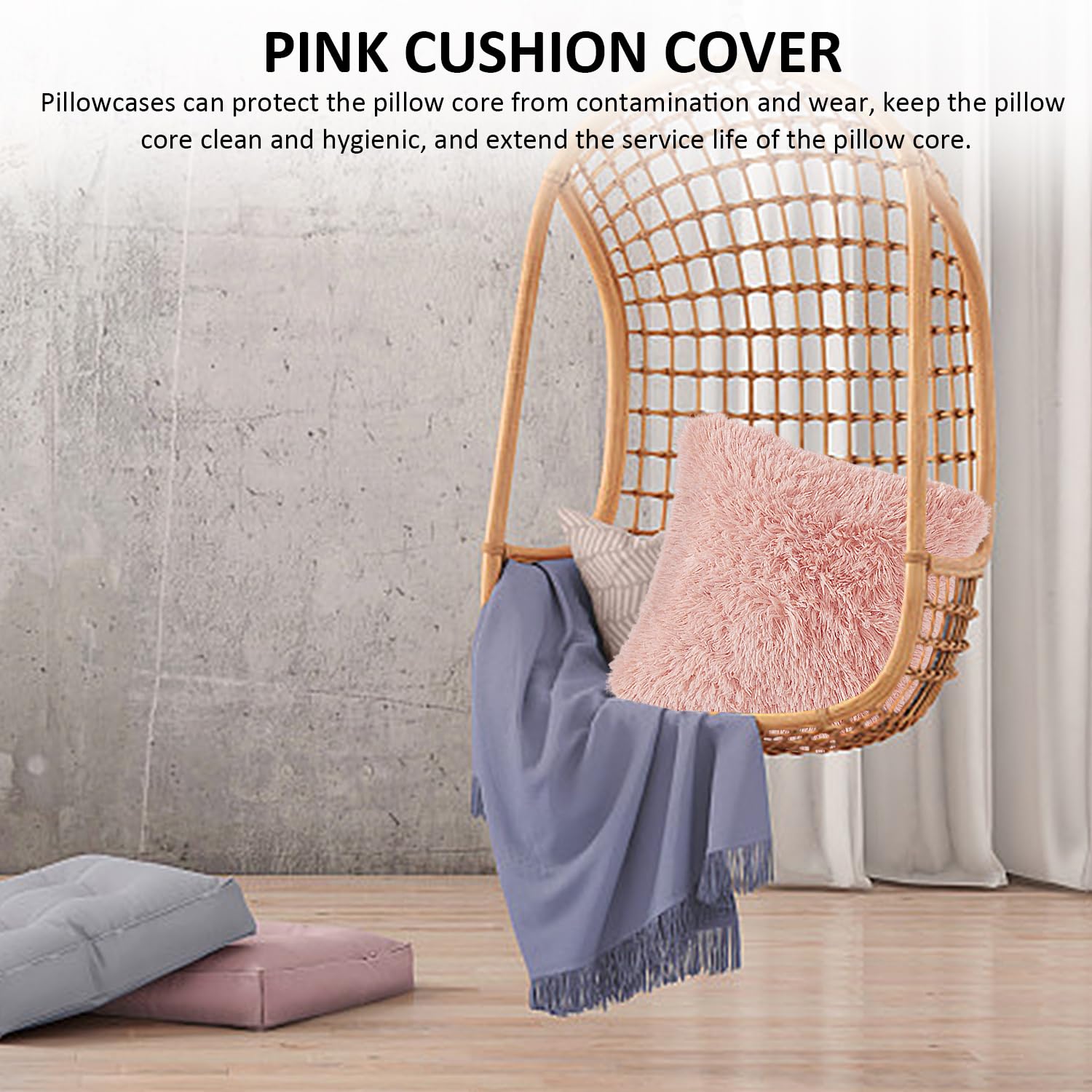 TYGFRT 2 Plush Pillowcases, Pink Cushion Cover, Fluffy Soft, Comfortable Square Pillowcase, 45 * 45cm, 45 x 45 cm - Image 3