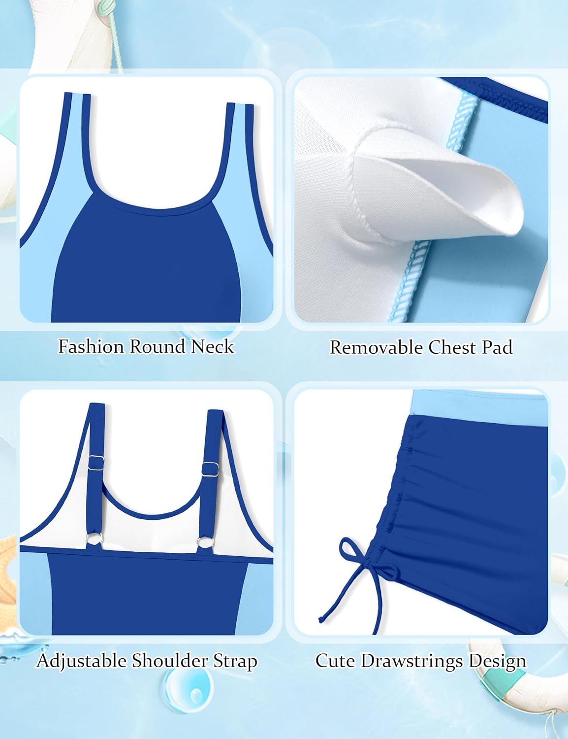 Girls Swimsuit Two Piece Color Block Adjustable Strap Tankini Sets with Drawstring Shorts Bathing Suit for Girls 9-16Y - Image 6