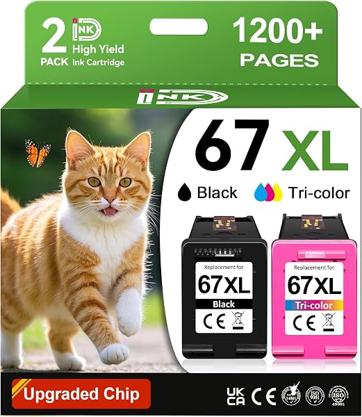 67XL Compatible for HP 67 Ink Cartridges Black Color Combo Pack Used for HP…