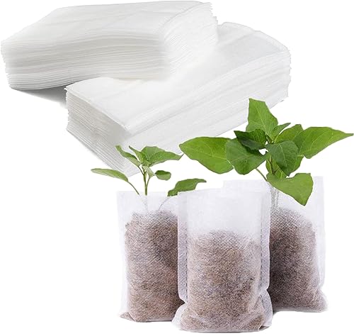 Tarklanda 100 bolsas de cultivo, bolsas biodegradables no tejidas para vivero, 7.8 x 11.8 pulgadas, blanco y marrón, interior y exterior