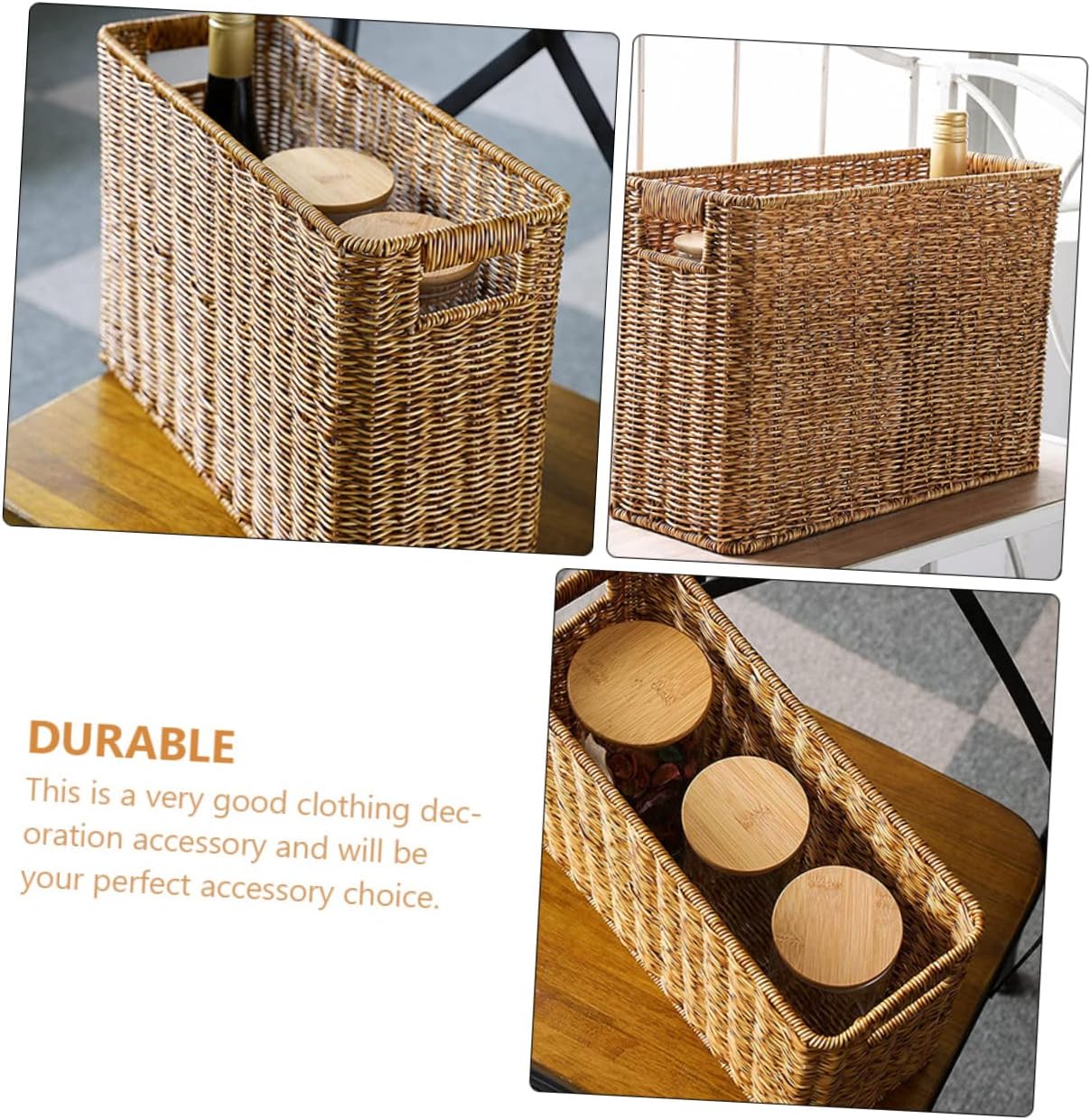 PAREKS Magazine Newspaper Basket Weaving Books Closet Bookshelf Cabinet Trash Can Rattan Toiletries Basket Toy Storage Basket Water Hyacinth Baskets Woven Basket Decor Home Supplies Stand/420