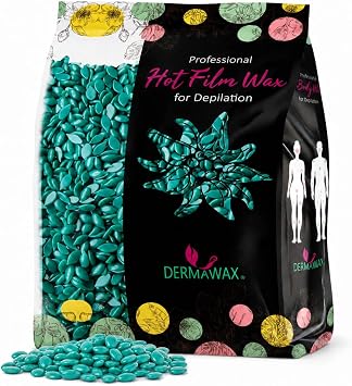 Hard Wax Beads for Hair Removal, Black Azulene Stripless Film Formula for Coarse Hair, Face Legs Armpits Bikini Line, Strong Grip Professional Quality for Women and Men, Dermawax, Made in Italy, 500g