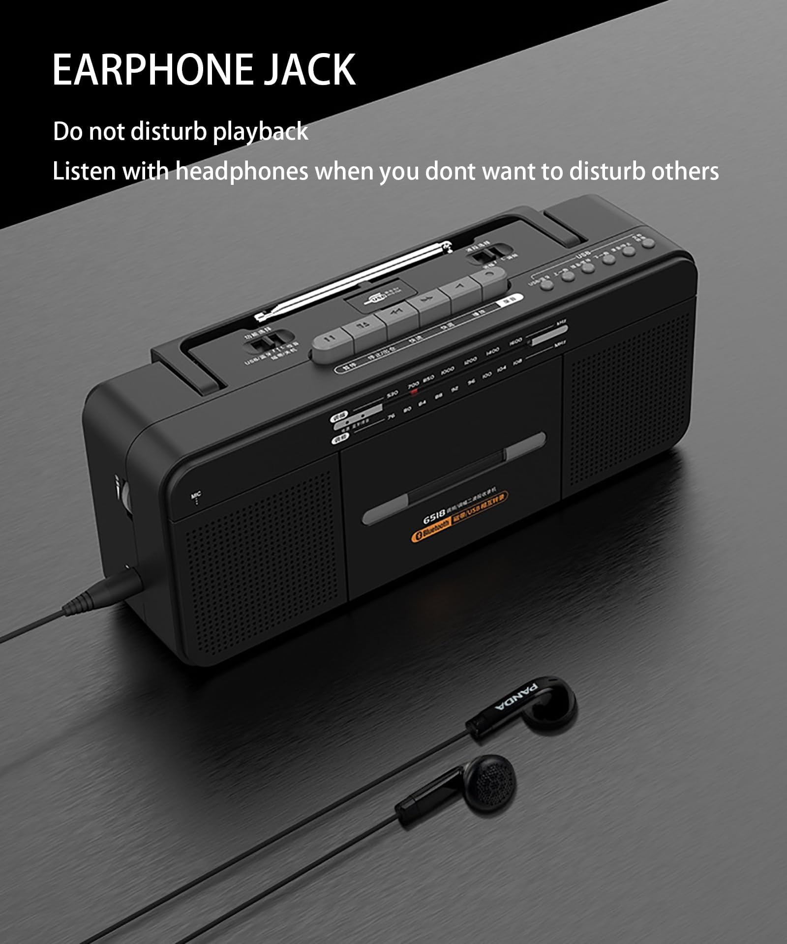 Lettore di cassette portatile con USB e radio AM/FM, Boombox retrò per uso domestico ed esterno