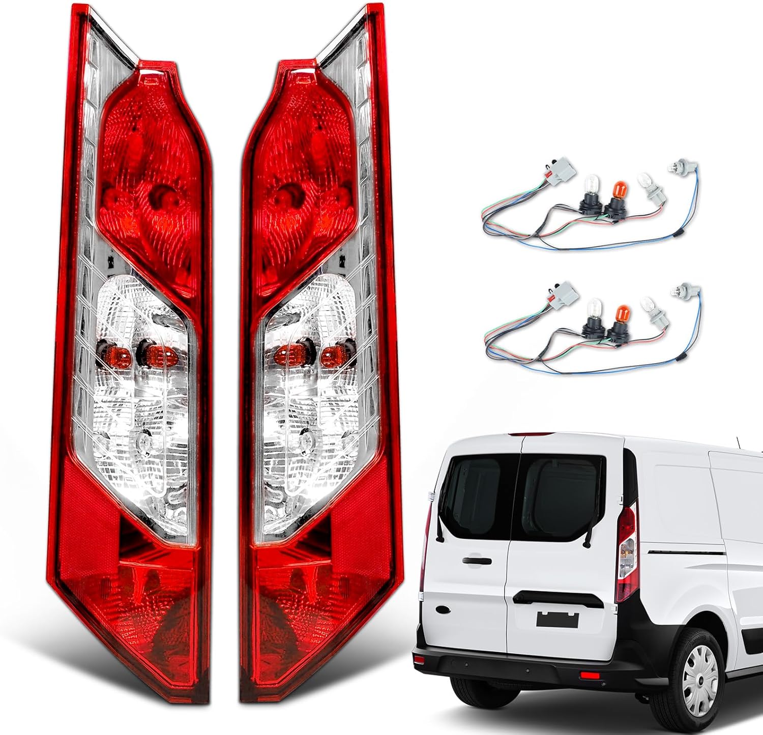 Halogen Tail Lights Compatible with 2014-2023 Ford Transit Connect Factory Taillights Rear Brake Lamp Taillamps Replacement Pair Left+Right OE DT1Z13405F DT1Z13404F
