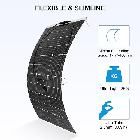 【240W Flexible Solar Panel 12V】KOLLNIUN 2 Pcs 120W Flexibles Campervan Solar Panel Kit: 240W Flexible Solar Panel+T Branch Connector+12 Cable Tie, for Motorhome Boat Caravans Roof and Non-Flat Surface