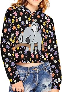Howilath Giraffe Crop Tops for Girls Long Sleeve Graphic Crop Top Flower Workout Crop Sweatshirt Butterfly Juniors Hoodie
