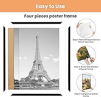 Vista 4 de upsimples 24x36 Poster Frame Black 3 Pack, Scratch-Proof Picture Frames 24 x 36 for Photo Gallery - Slide-In Strips, Horizontal or Vertical Wall