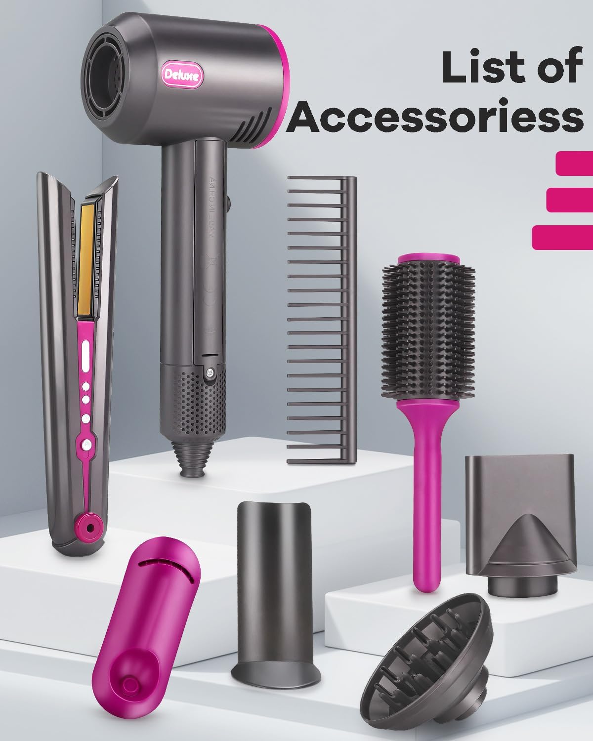 Hair Salon Toys for Girls, Beauty Salon Playset for Girls, Kids Pretend Hair Blow Dryer Styling Kits Curling Iron Dresser Barber Playset for Little Girl Toddlers with Sound
