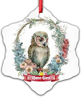 Dinoz Merry Christmas Owl Animal Watercolor Ornament, Tree Animal Décor Personalized Name Keepsake Printify Ceramic Snowflake Ornamens Print Both Sides for Gifts Decor Home