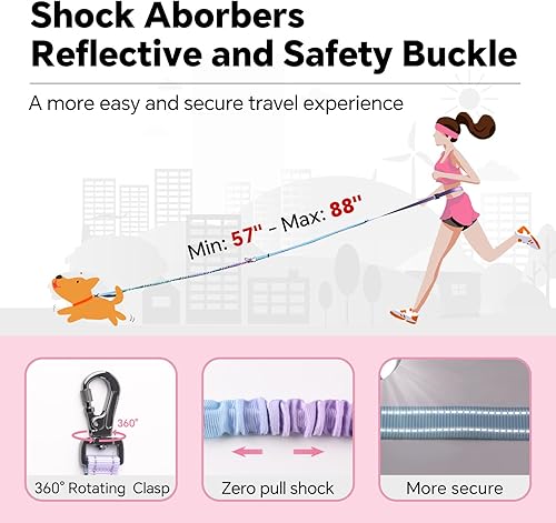 Miniatura 6 de QQPETS Correa de perro manos libres con cinturón de seguridad para automóvil, ajustable sin tirones, correa elástica para correr, cuerda cruzada