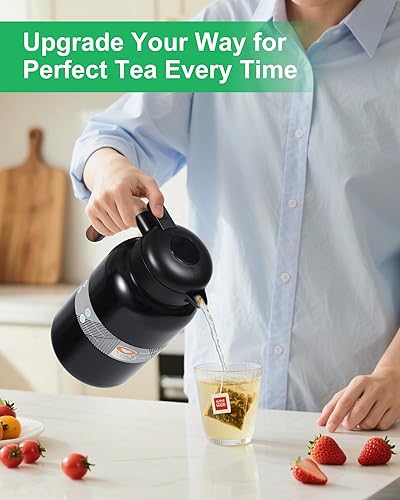 Miniatura 9 de Jarra térmica de café de 68 onzas, jarra de café aislada al vacío de acero inoxidable para mantener el calor, jarra de 2 litros para líquidos