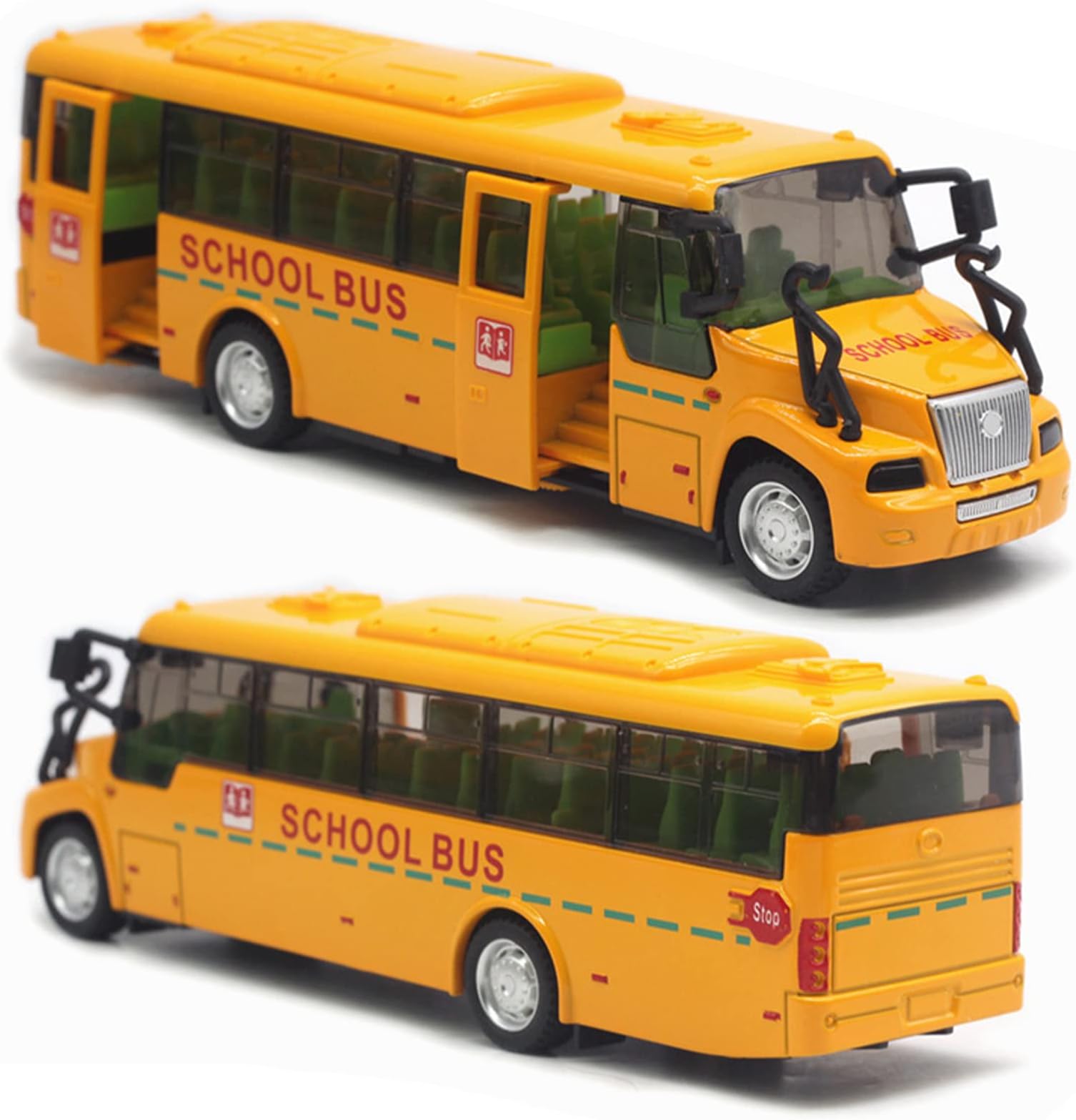 School Bus Toys Yellow Mini Toy Buses Pull Back Diecast Model Cars Metal Vehicles with Sound and Light for Kids Girls Boys Party Birthday Gift