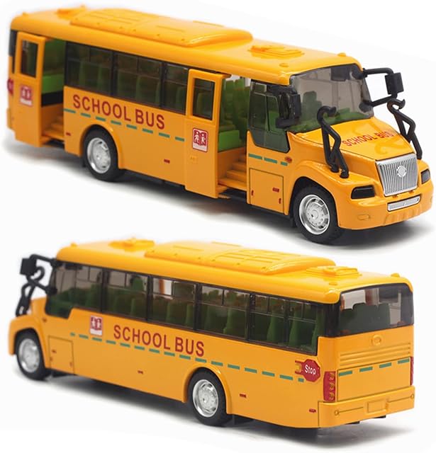 Crelloci School Bus Toys Yellow Toy Buses Pull Back Diecast Model Cars Metal Vehicles with Sound and Light for Kids Girls Boys Party Birthday Gift
