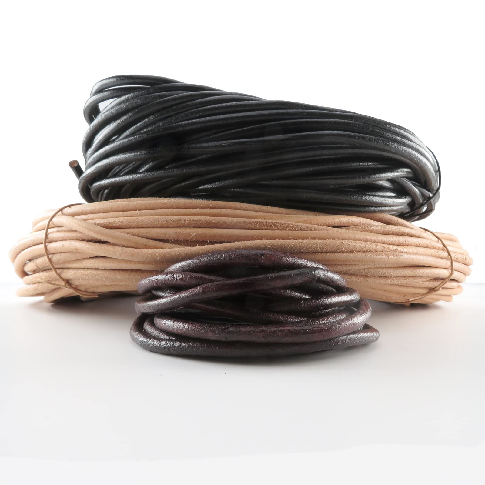 Cordon en cuir rond - Diamètre : 6 mm, marron, 10 mètres