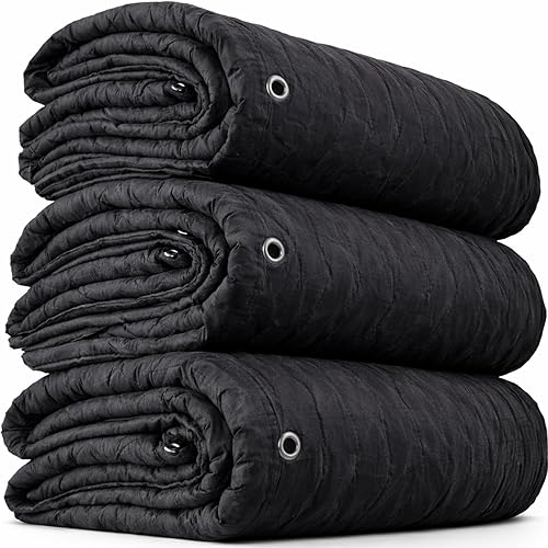 US Cargo Control 96" x 80" Extra Large Sound Dampening Blankets with Grommets (3-Pack), Light Blocking Acoustic Blankets for Wall Hanging and Studios, Machine Washable, 12LBS
