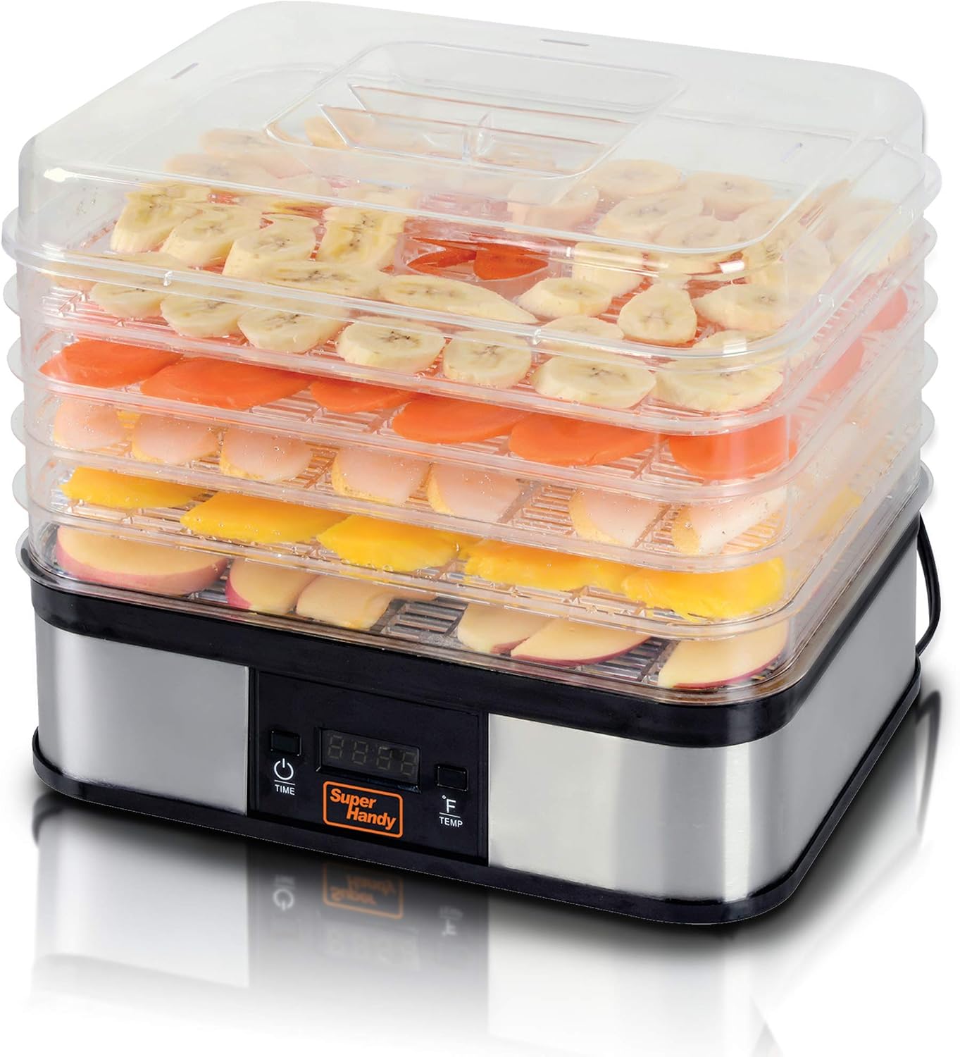 SuperHandy Food Dehydrator Electric Preserver Machine 5 Tray Layer BPA Free Digital Timer 1-48h Temperature Range 104F (40C) - 158F (70C) for Jerky/Meat/Fruit/Vegetable