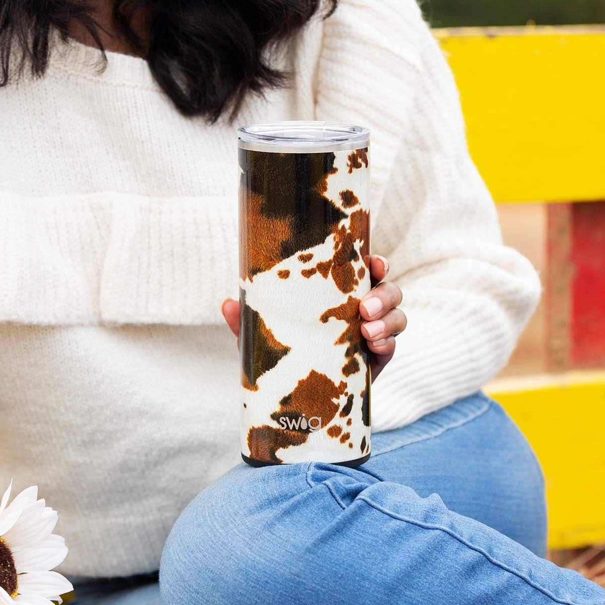 Swig Life 20oz Triple Insulated Stainless Steel Tumbler with Spill-Resistant Lid, Dishwasher Safe, Double Wall, and Vacuum Sealed Coffee Tumbler in Hayride Cowhide Print (Multiple Patterns)