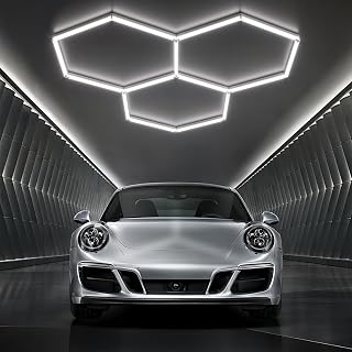 Lámpara de techo LED hexagonal para garaje-15pcs luces de tubo, 120W 1.65x1.6m luces LED de techo conectables para taller,garaje,almacén,gimnasio,sala de lavado para el cuidado del automóvil (3-Hex)