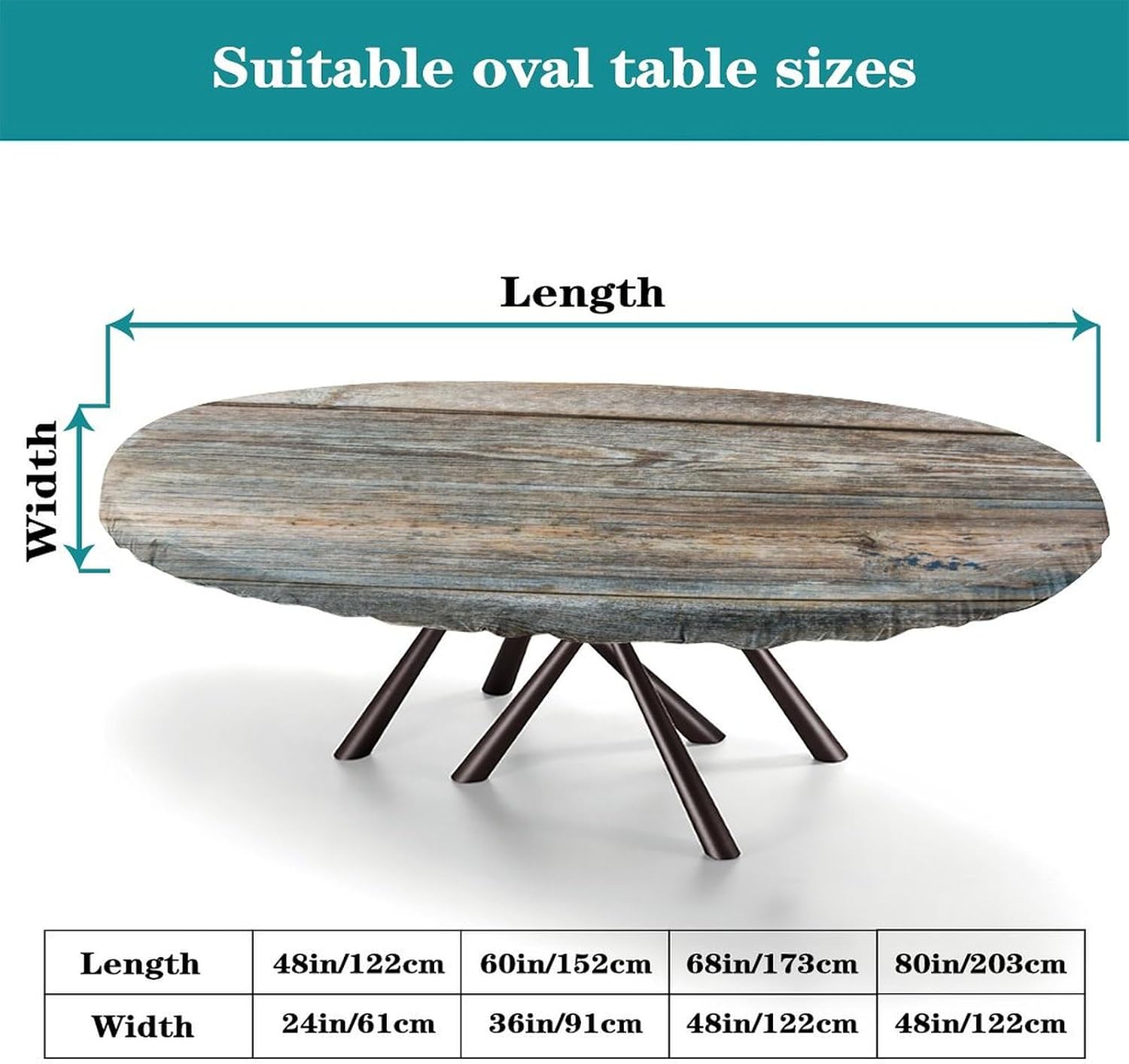 Fitted Polyester Tablecloths Oval, Vintage Wood Grain Elastic Edge Decorative Table Cover, Waterproof Oil & Dust Proof Table Clothes for Indoor Outdoor Party Use, Fits for 48" x 68" Oval Table