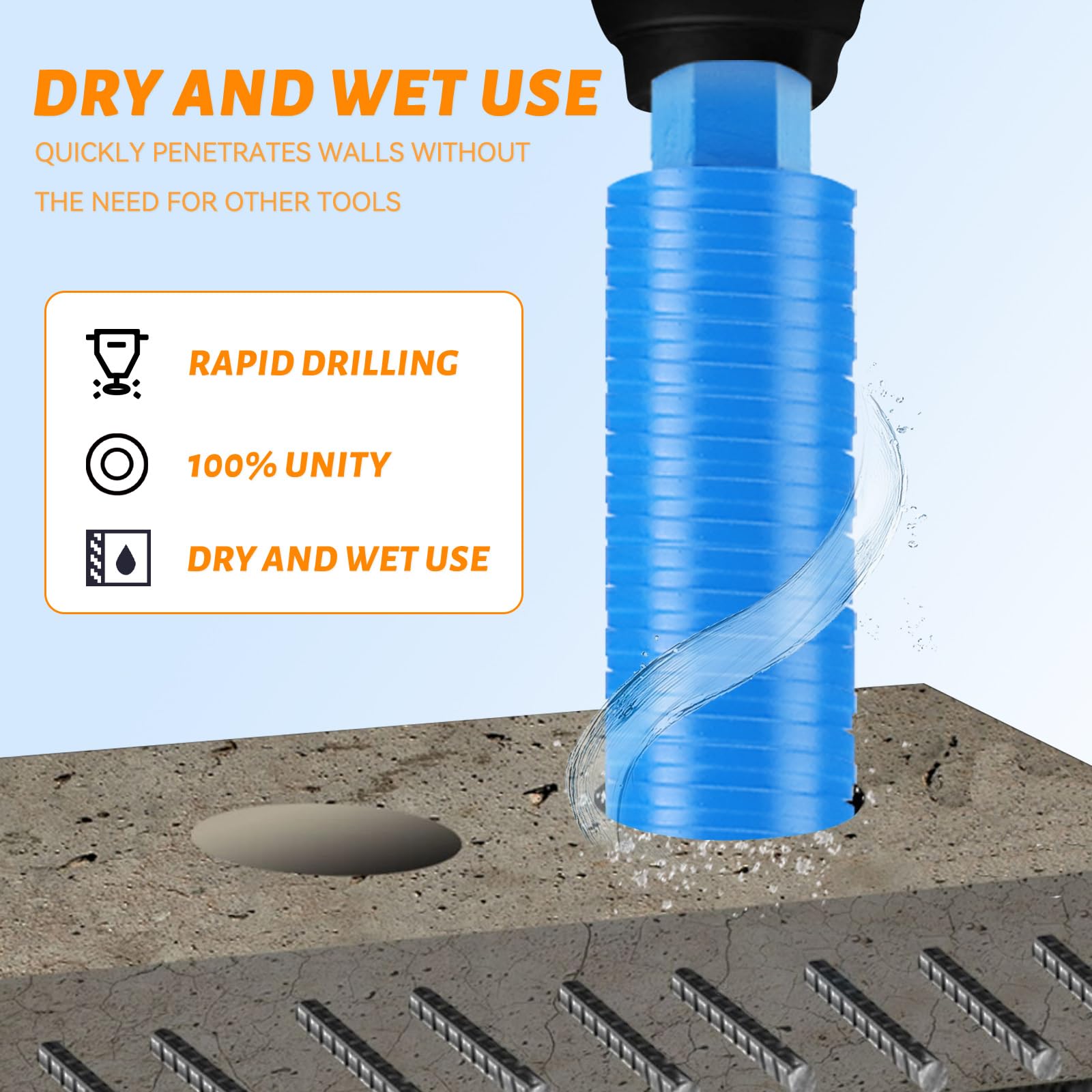 2 1/2in Diamond Core Drill Bit with 14-9/16in Total Length, 7/8in Thread, Core Bits for Concrete Brick, Block and Masonry - Image 3