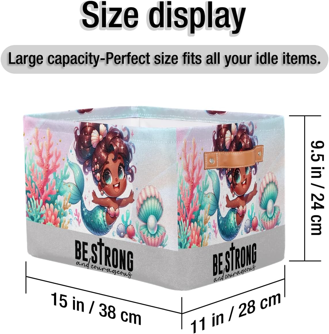 Small Storage Basket Cute Mermaid Girl With Handles Kids Toy Storage Bin Collapsible Fabric Cube Storage Organizer Hamper for Nursery Living Room Bedroom Shelves Clothes Toy Box Gifts Decorate
