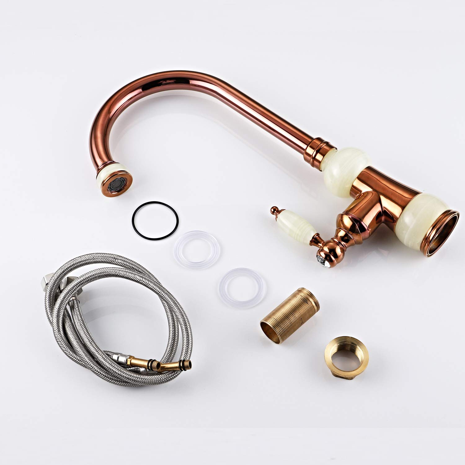 Robinet de lavabo rétro en Jade Naturel et Laiton pour un évier de cuisine élégant en or rose