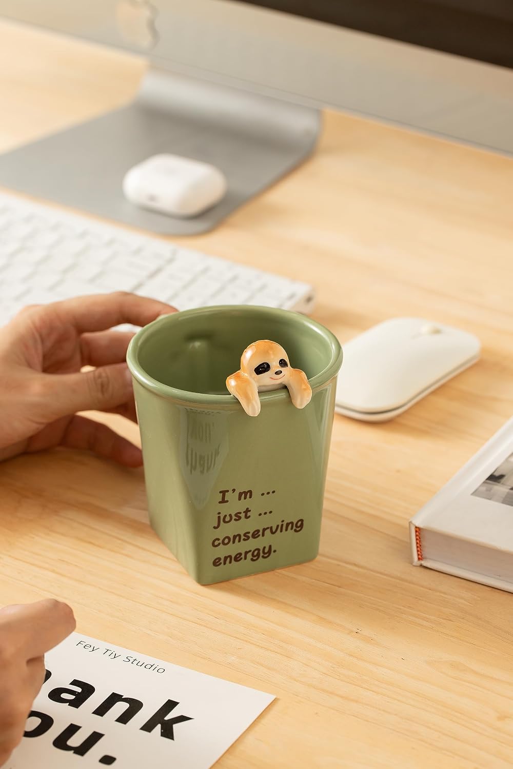 DIHOclub Ceramic Cup Funny 3D Sloth Mug Coffee Mug for Women and Men Gift for Best Friends and Coworkers (Light green-Sloth)