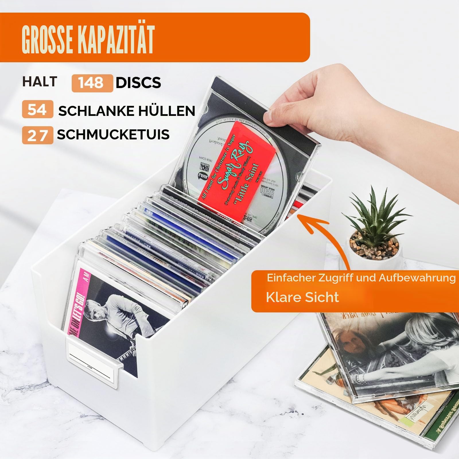 CD-Aufbewahrungsbox, stapelbarer CD-Organizer aus Kunststoff, für bis zu 25 CDs, CD-Aufbewahrungsbox für Schreibtisch und Regal