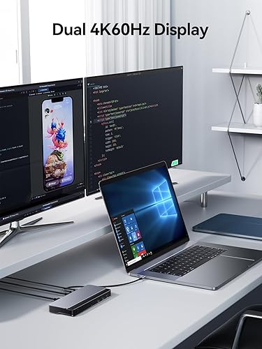 Miniatura 3 de Estación de acoplamiento para MacBook, 10 en 1, monitor dual 4K a 60 Hz, DisplayLink Multifunción Dock con 2 DP y 2 HDMI, RJ45, 5Gbps USB A y USB C,