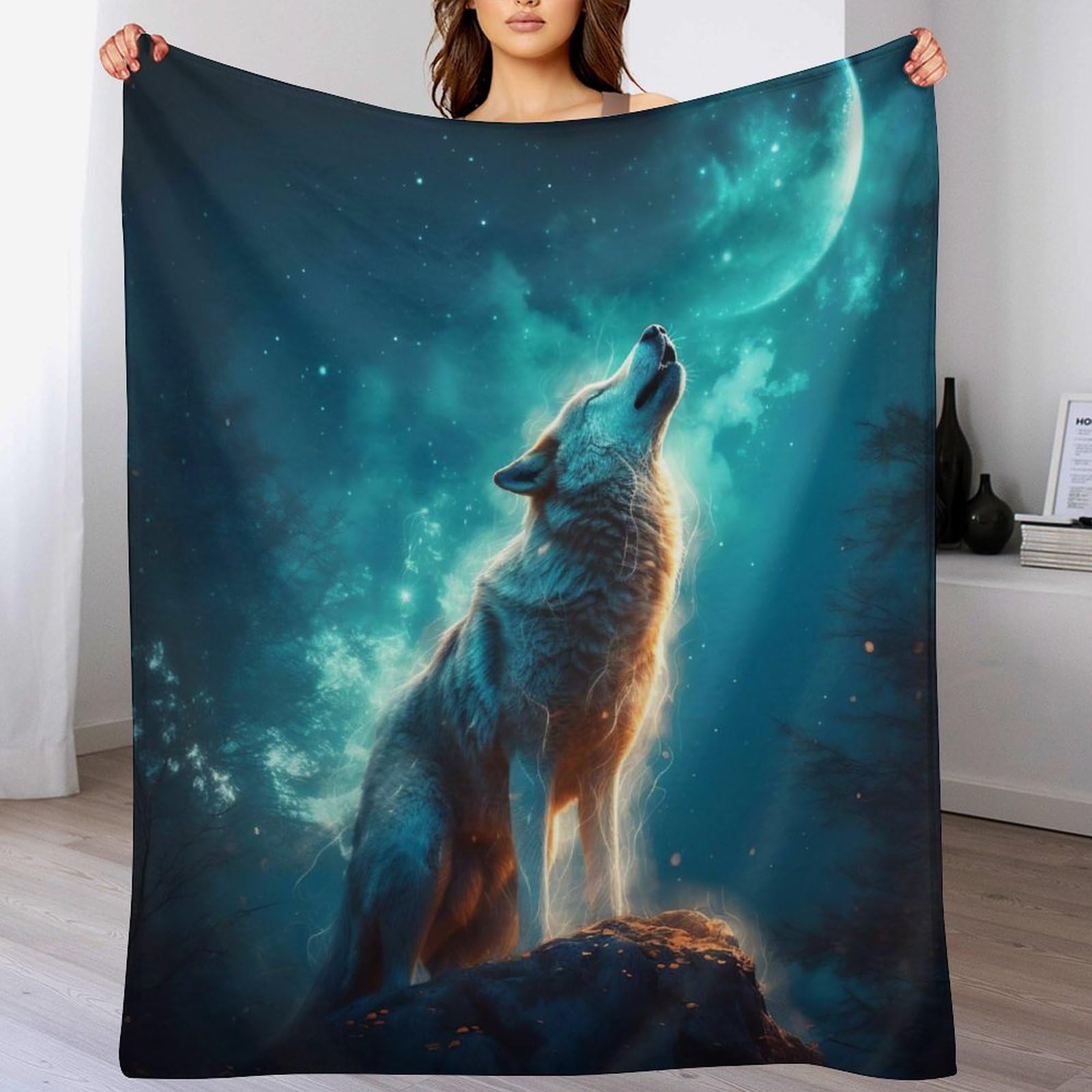 Manta de forro polar suave lobo manta de franela resistente de tacto terciopelo